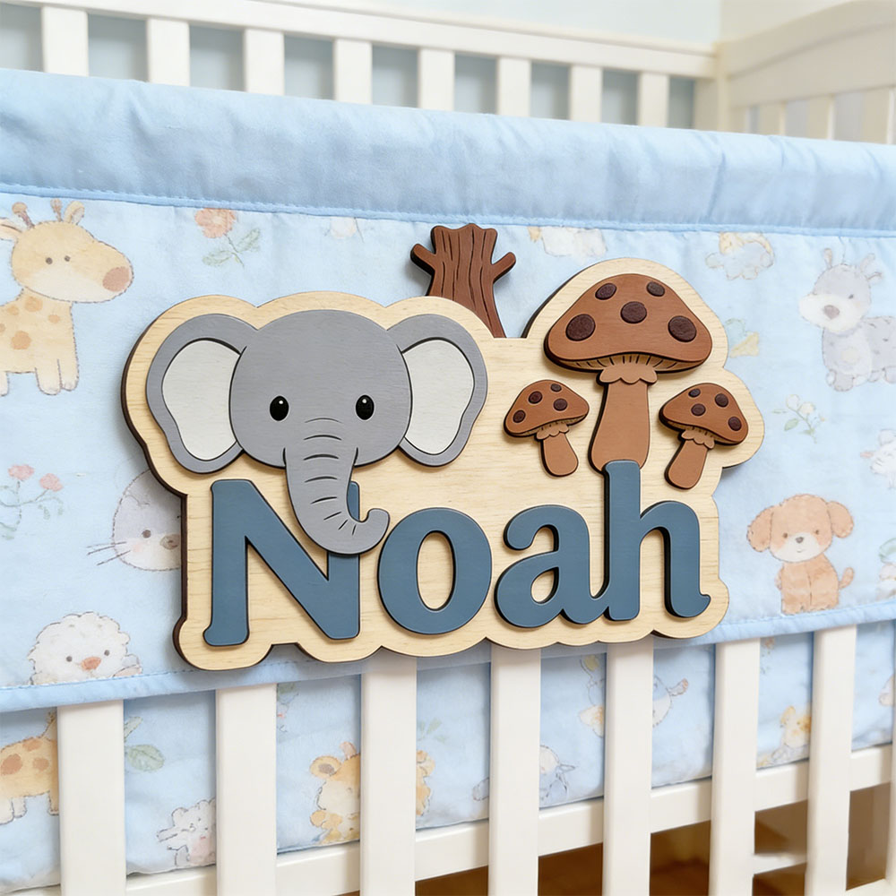 Baby Nursery Forest Theme - Targa Personalizzabile in Legno con Nome