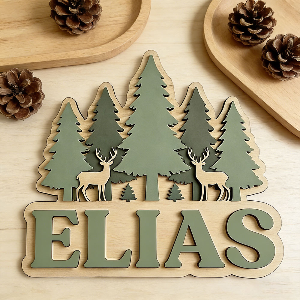 Baby Nursery Forest Theme - Insegna in Legno Personalizzata con Tema
